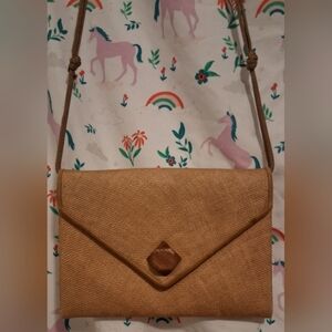 EUC RARE Vintage 70s Christian Dior Boutique Tan Linen & Silk Envelope Purse Bag